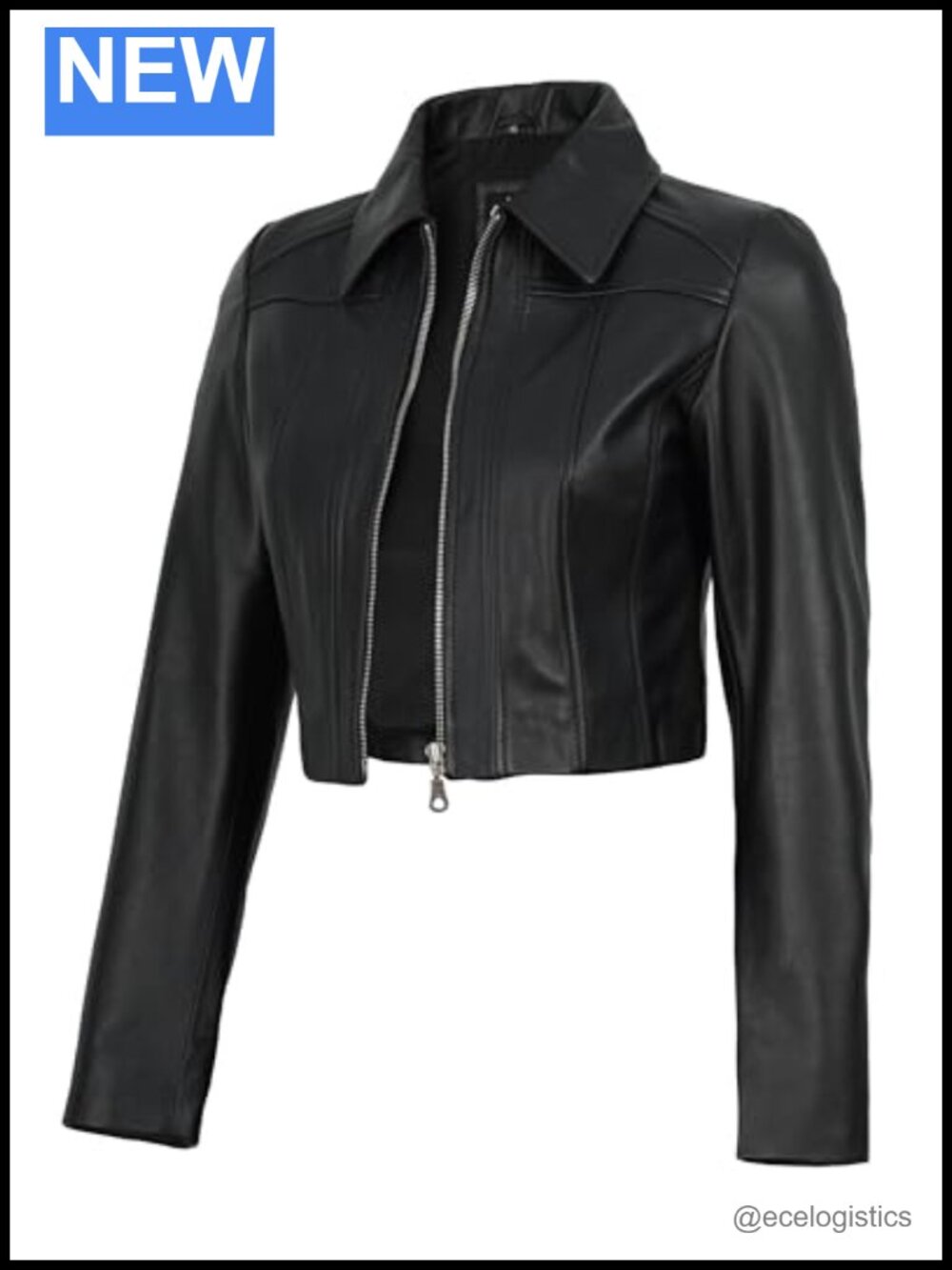 Women's Cropped Real Lambskin Leather Jacket Zip Front